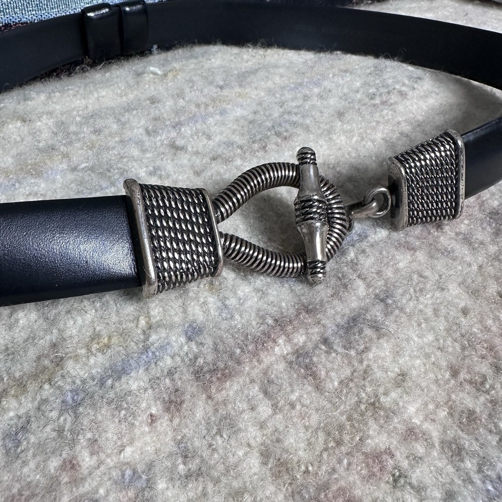 VTG 80s CIPRIANI Full Grain Leather Belt Black Silver Buckle 1980s sz‎ ML